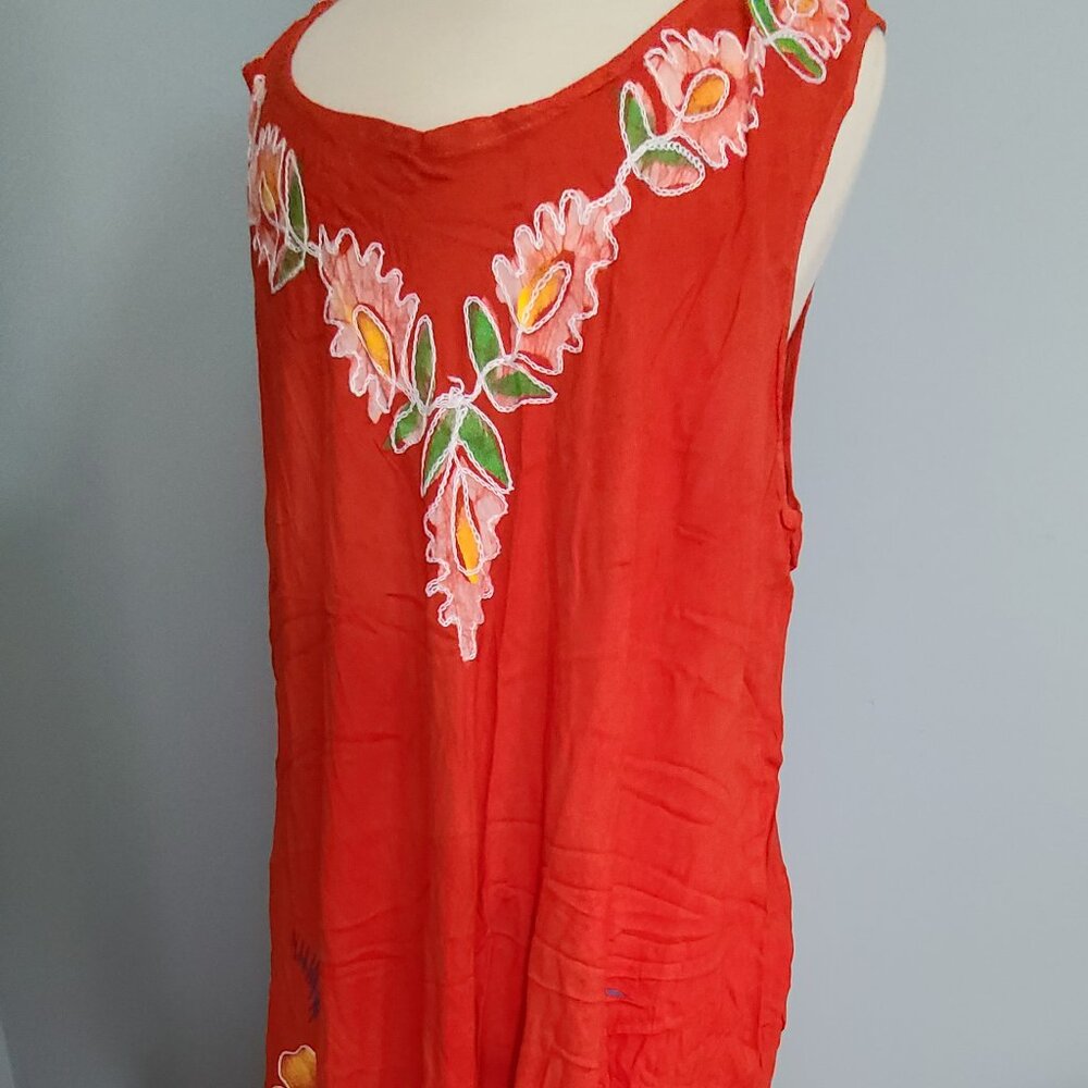 Sleeveless Colorful Embroidered Tie Dyed Midi Dress Bright red Summer Travel